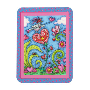 MAGNET FLEXIBLE OISEAU D'ART FOLK, VALENTINE HEARTS GARDEN