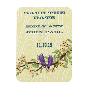 Magnet Flexible Oiseau de l'amour vintage violet et jaune