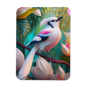 Magnet Flexible Oiseau Fantastique à Crête Blanche et Poitrine Ros