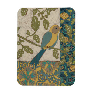 Magnet Flexible Oiseau jaune et bleu Turquoise perché sur une bran