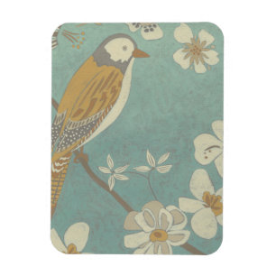 Magnet Flexible Oiseau jaune, gris et beige été perché sur une