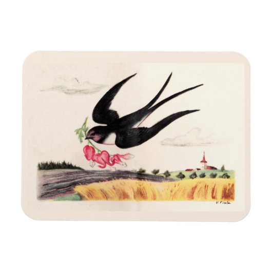 Magnet Flexible Oiseau Volant Avec Fleurs (Horizontal)