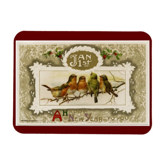 Magnet Flexible Oiseaux du Nouvel An vintage (Horizontal)