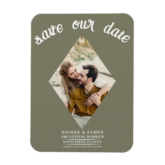 Magnet Flexible Olive Green Diamond Photo Wedding Enregistrer la d (Vertical)
