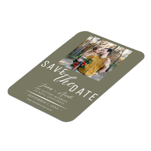 Magnet Flexible Olive Green Save the Date Photo Mariage (Côté Gauche)