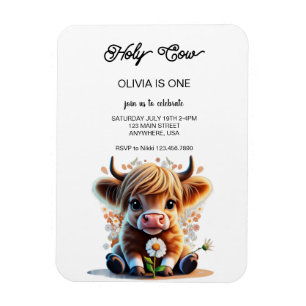 Magnet Flexible OMG Je suis une vache 1er anniversaire Invitation