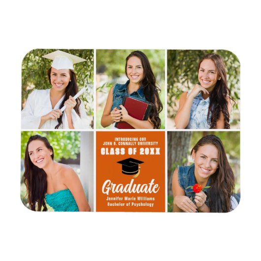Magnet Flexible Orange Graduate Photo Collage Chic Graduate (Horizontal)