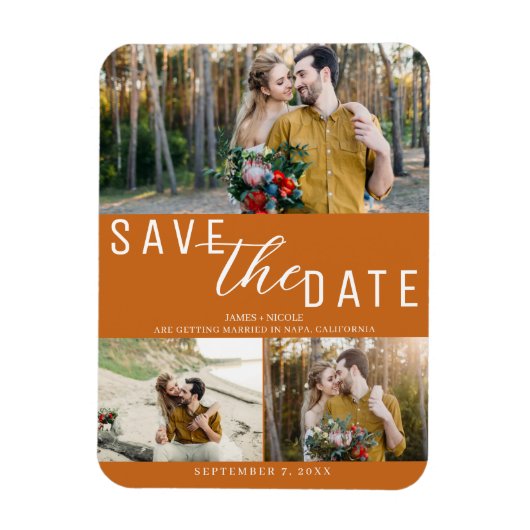 Magnet Flexible Orange Spice Save the Date Mariage 3 Photos (Vertical)
