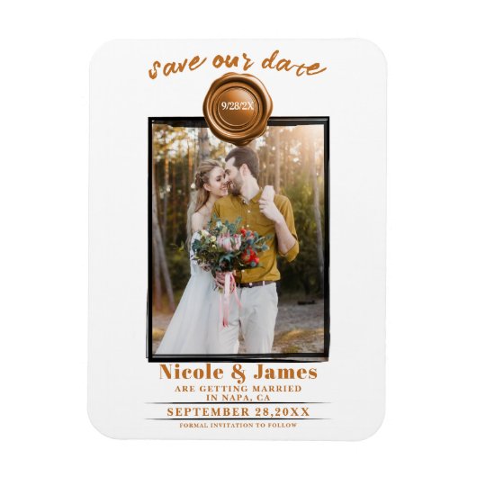 Magnet Flexible Orange Spice Wax Seal Photo Wedding Enregistrer la (Vertical)