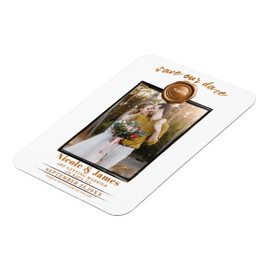 Magnet Flexible Orange Spice Wax Seal Photo Wedding Enregistrer la (Côté Gauche)
