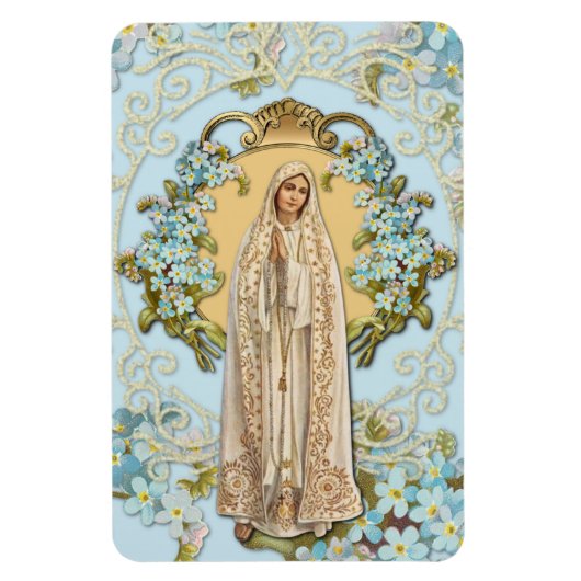 Magnet Flexible Our Lady of Fatima Blue Floral Religious (Vertical)