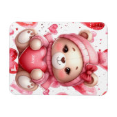 Magnet Flexible Ours adorable tenant des coeurs Saint-Valentin (Horizontal)