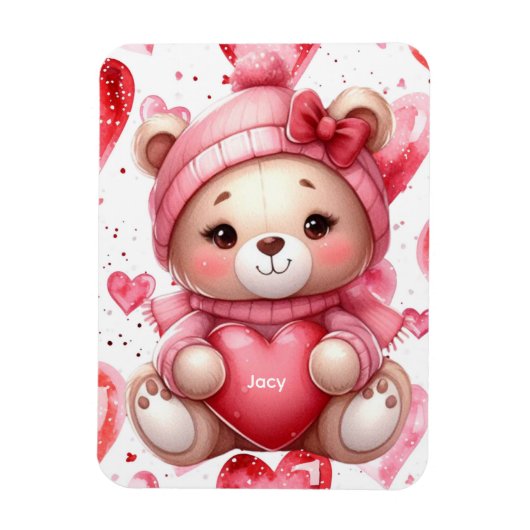 Magnet Flexible Ours adorable tenant des coeurs Saint-Valentin (Vertical)