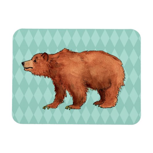 Magnet Flexible Ours grizzli sur motif diamant turquoise (Horizontal)