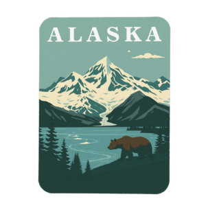 Magnet Flexible Ours Grizzly Voyage Rétro Alaska