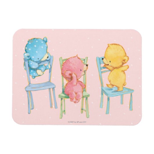 Magnet Flexible Ours jaunes, roses et bleus sur chaises (Horizontal)