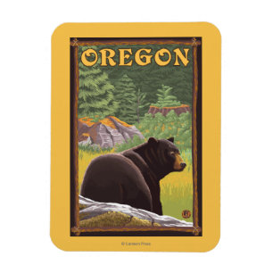 Magnet Flexible Ours noir dans le Vintage voyage de scène de forêt