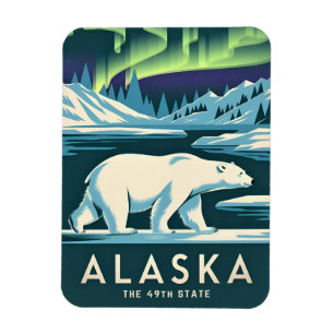Magnet Flexible Ours polaire Vintage voyage Alaska Northern Lights