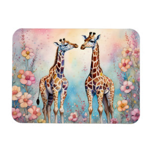 Magnet Flexible Paire de girafes dans un jardin pastel