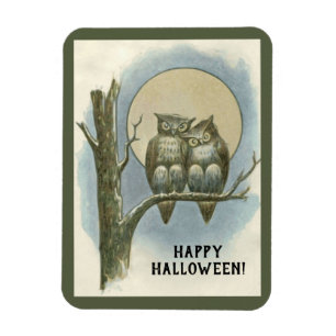 Magnet Flexible Paire d'Halloween vintage de hibou assis Lune de n