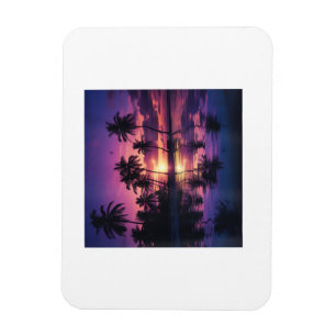 Magnet Flexible Palmiers de la plage au coucher de soleil violet 