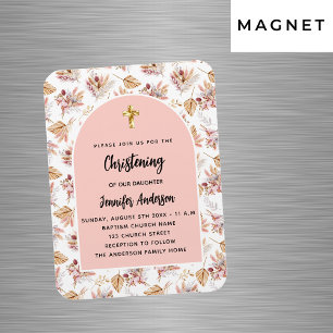 Magnet Flexible Pampas de Christening fleurs d'or rose invitation