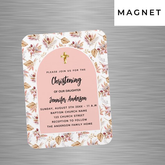 Magnet Flexible Pampas de Christening fleurs d'or rose invitation
