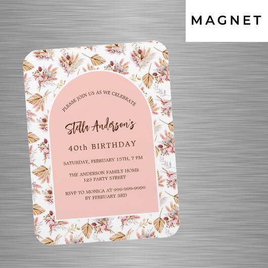 Magnet Flexible Pampas fleur rose or luxe anniversaire invitation