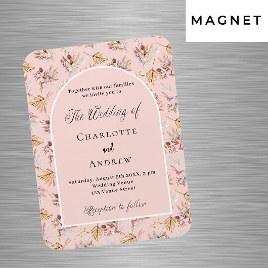 Magnet Flexible Pampas fleurs d'herbe faire-part de mariage d'or r