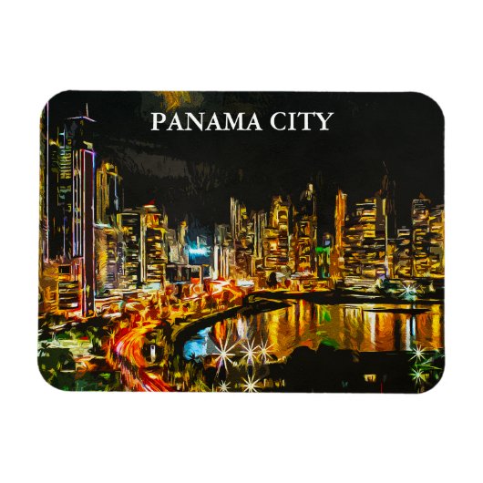 Magnet Flexible Panama City By Night Aquarelle Peinture Skyline (Horizontal)