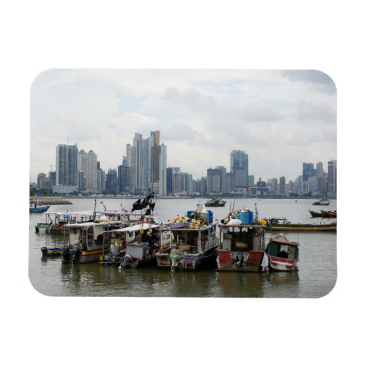 Magnet Flexible Panama City Skyline Avec Bateaux De Pêche (Horizontal)