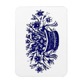 Magnet Flexible Panier bleu de fleurs sculptées en bois (Vertical)