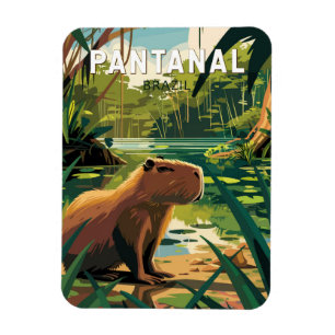 Magnet Flexible Pantanal Brésil Capybara Voyage Art Vintage