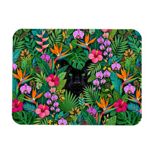 Magnet Flexible Panthère noire Fleurs de jungle et feuillage tropi
