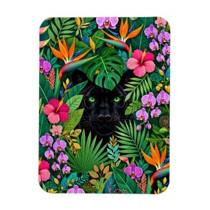 Magnet Flexible Panthère noire Fleurs de jungle et feuillage tropi