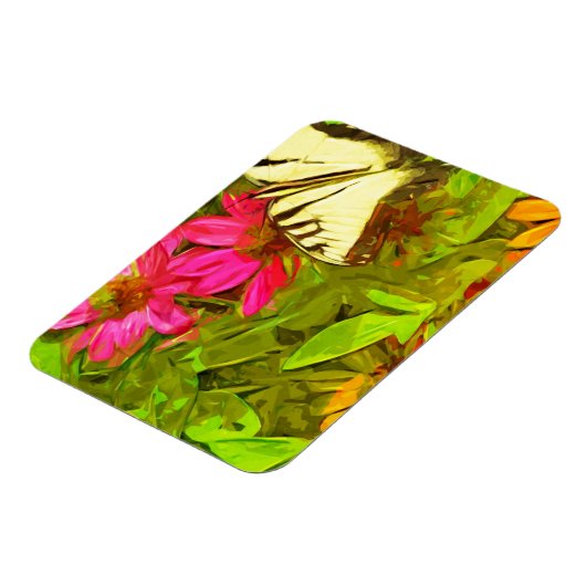 Magnet Flexible Papillon à queue jaune sur Fleurs Abstrait (Côté Gauche)