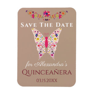 Magnet Flexible Papillon d'art floral Quinceanera Save The Date