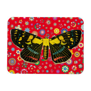 Magnet Flexible papillon fleurs nature faune art rouge