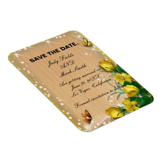 Magnet Flexible Papillon Floral Jaune Rustique Bois Enregistrer La (Côté Droit)