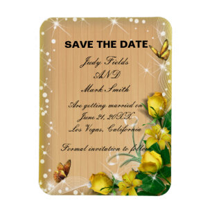 Magnet Flexible Papillon Floral Jaune Rustique Bois Enregistrer La