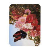 Magnet Flexible Papillon impressionniste et fleurs roses (Vertical)