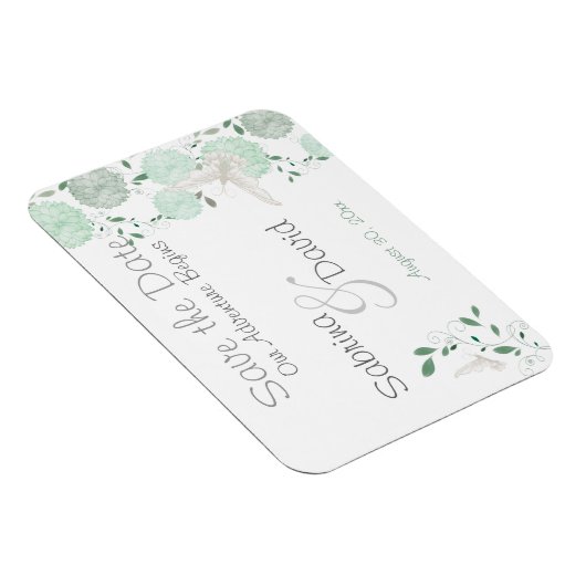 Magnet Flexible Papillon Matcha Chrysanthèmes Enregistrer la date (Côté Droit)