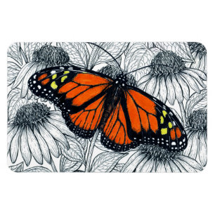 Magnet Flexible Papillon monarque sur coneflowers