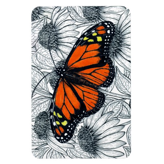 Magnet Flexible Papillon monarque sur coneflowers (Vertical)