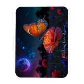 Magnet Flexible Papillon orange ramassant du pollen au clair de lu (Vertical)
