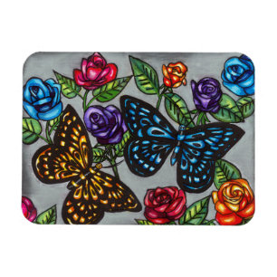 Magnet Flexible Papillon rose fleurs dessin naturel original