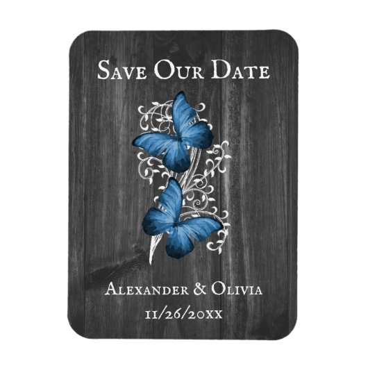 Magnet Flexible Papillon Rustique Bleu Enregistrer l'aimant Date (Vertical)