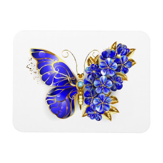 Magnet Flexible Papillon saphir à fleurs (Horizontal)