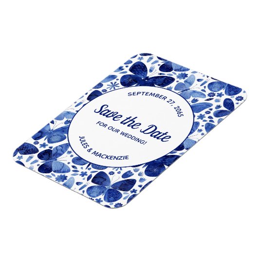 Magnet Flexible Papillons Aquarelle Indigo Bleu Enregistrer la dat (Côté Gauche)