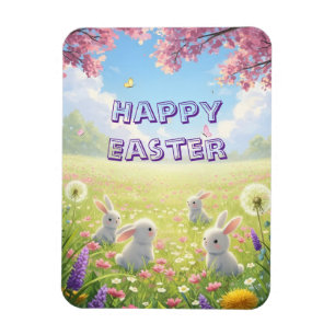 Magnet Flexible Pâques Lavande Mignon Lapin Blanc Floral Printemps